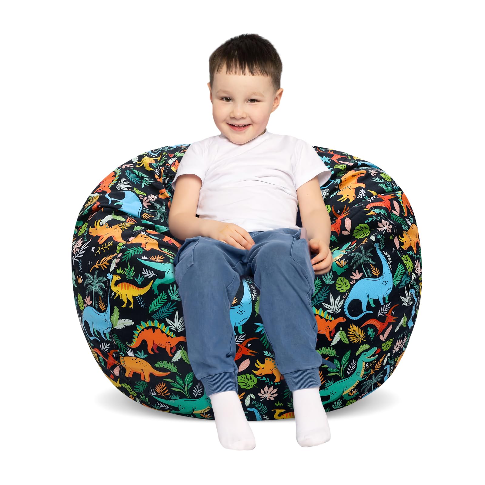 Kids Bean Bag Chair-Cover Only-Large Stuffed Animal Storage Bean Bag for Boys Girls Indoor Outdoor (No Filling),Dinosaur Black