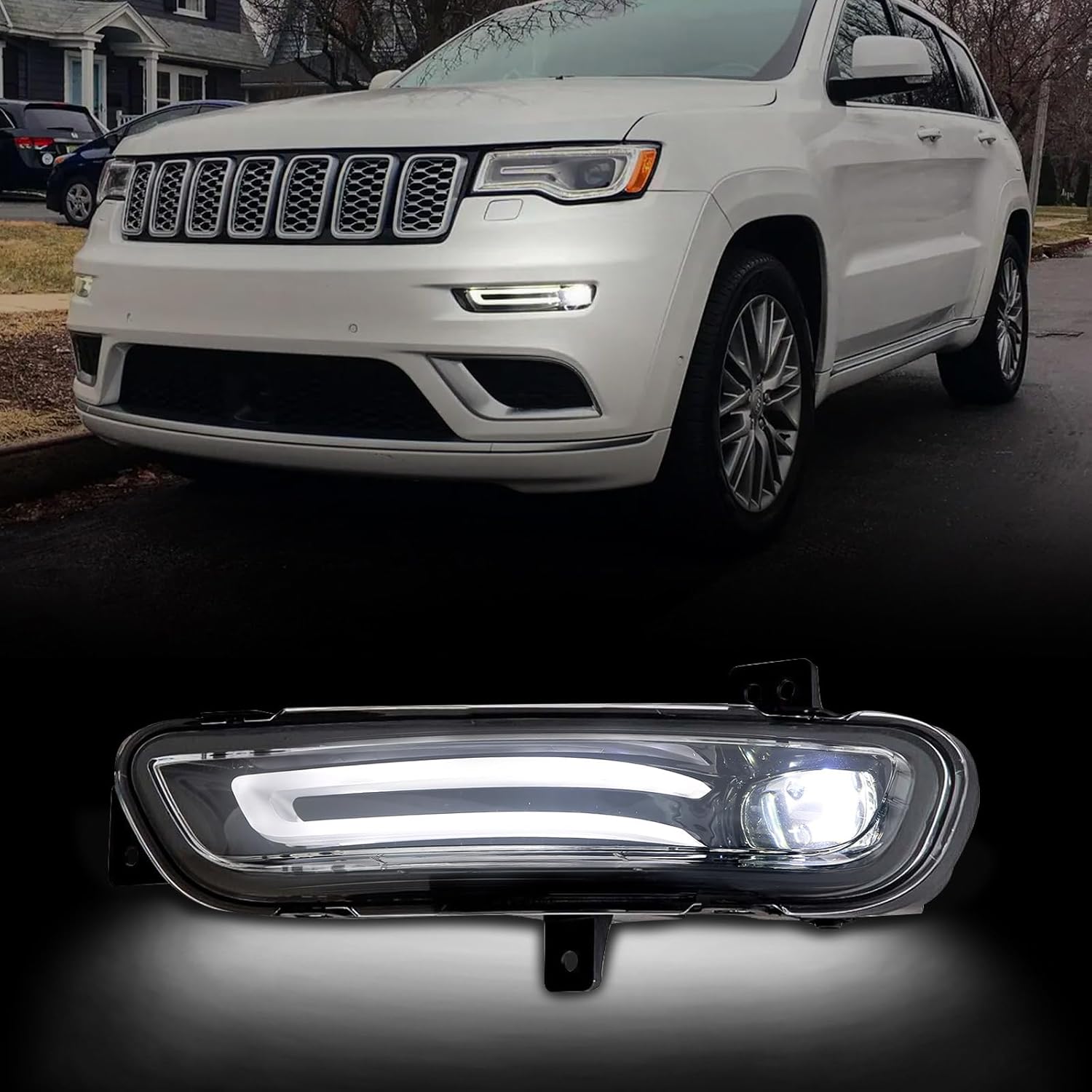 Huray Left Front Fog Light for Jeep Grand Cherokee 2017-2022 LH LED DRL Daytime Running Driving Lamps Bumper Fog Light Replacement for 68273053AC Driver Side