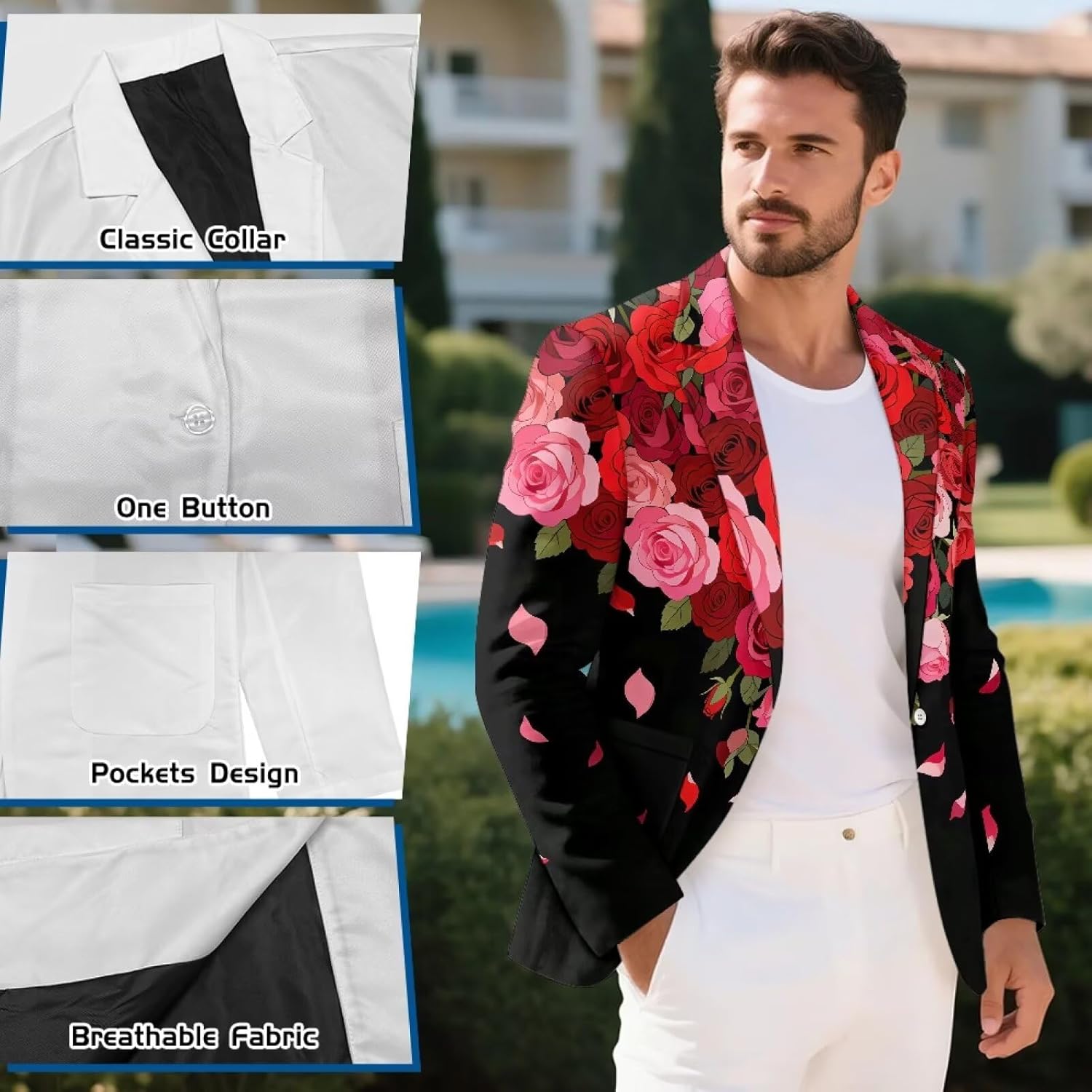 Men's Blazer Casual Lightweight Suit Jacket Loose Fit Business Sport Coat One Button Dress Blazer Party Banquet