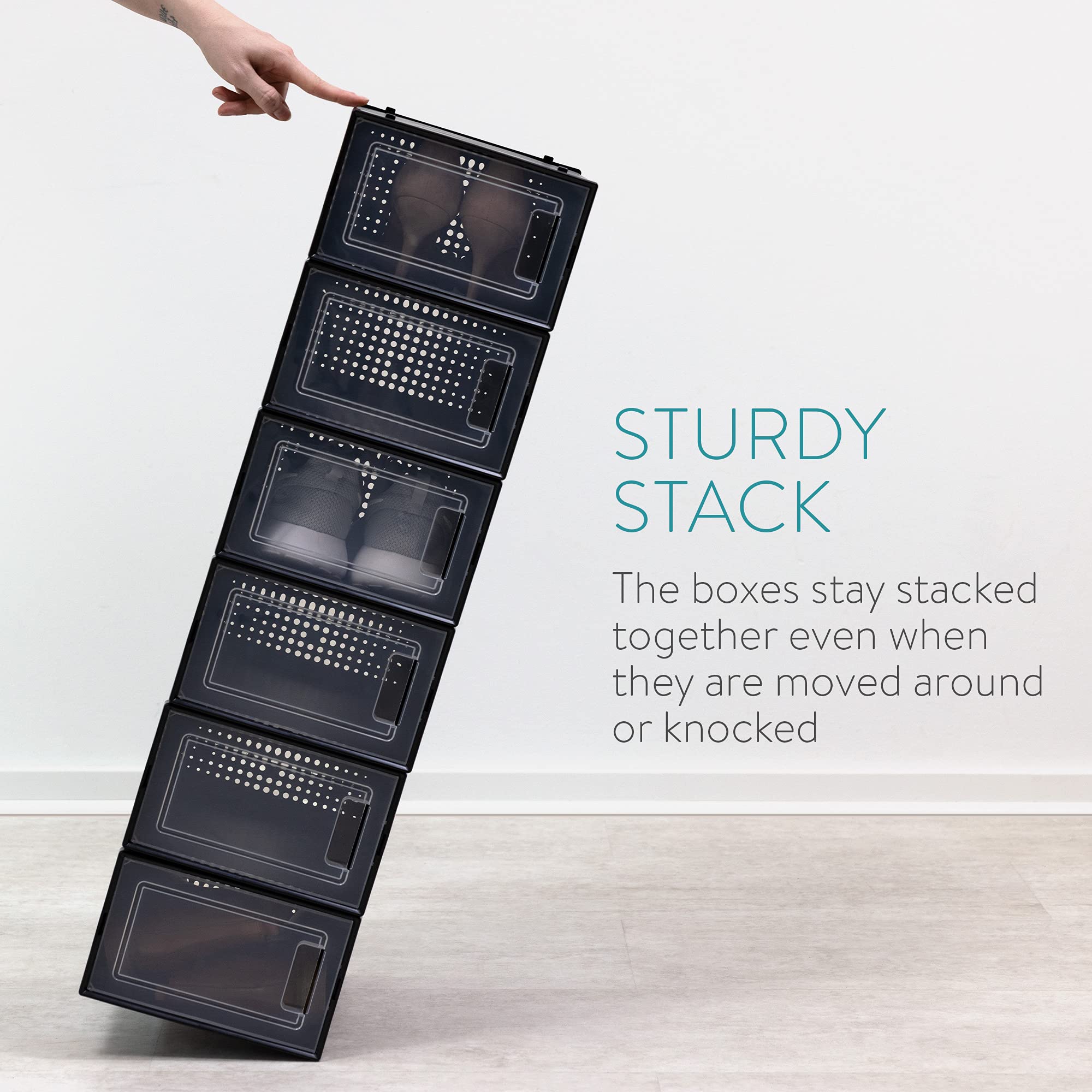 Navaris stapelbare schoendozen 6 stuks - Transparante schoenenbox in zwart - Opbergdoos voor schoenen, sneakers en ballerina's - Schoendoos organizer Navaris stapelbare schoendozen 6 stuks - Transparante schoenenbox in zwart - Opbergdoos voor schoenen, sneakers en ballerina's - Schoendoos organizer