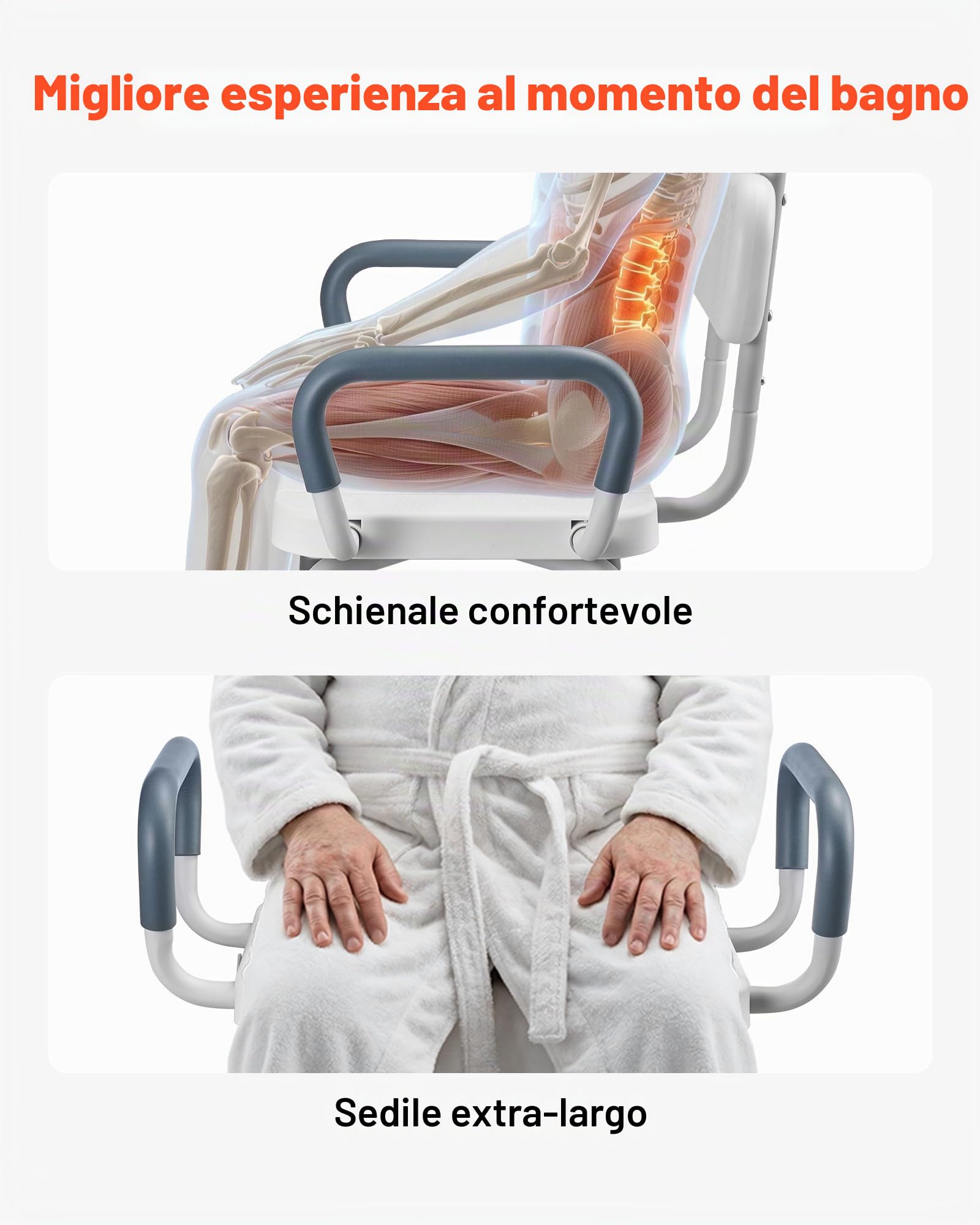 VEVOR Sedia da Doccia Girevole con Braccioli Schienale, Sedile Girevole per Trasferimento Vasca da Bagno Box Doccia Altezza Regolabile per Anziani Pazienti, Carico max 180 kg, Panca Mobilità da Bagno