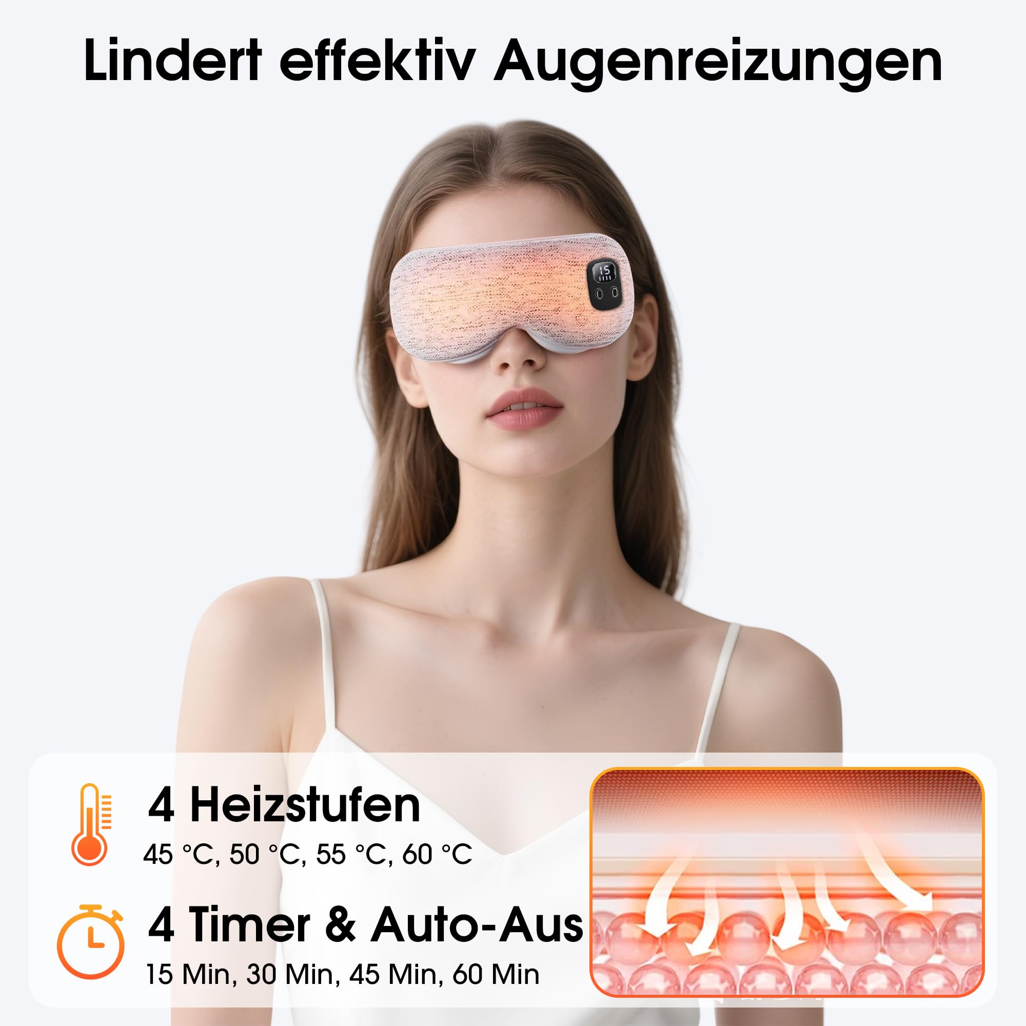 EASICUTI Augenmaske Wärmend, Kabellose WäRme-Augenkompresse Bei Trockenen Augen, Blepharitis & Gerstenkorn, Schlafverbesserung, 4 Temperaturstufen & Timer, Waschbarer Schlafmaske für Herren & Frauen