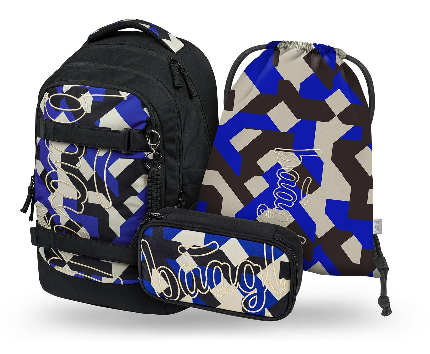 Baagl Juego de mochila escolar para niños y niñas, adolescentes, 3 piezas, mochila de skate Max, mochila escolar a partir de 3ª clase, mochila escolar con correa para el pecho, mochila ergonómica para