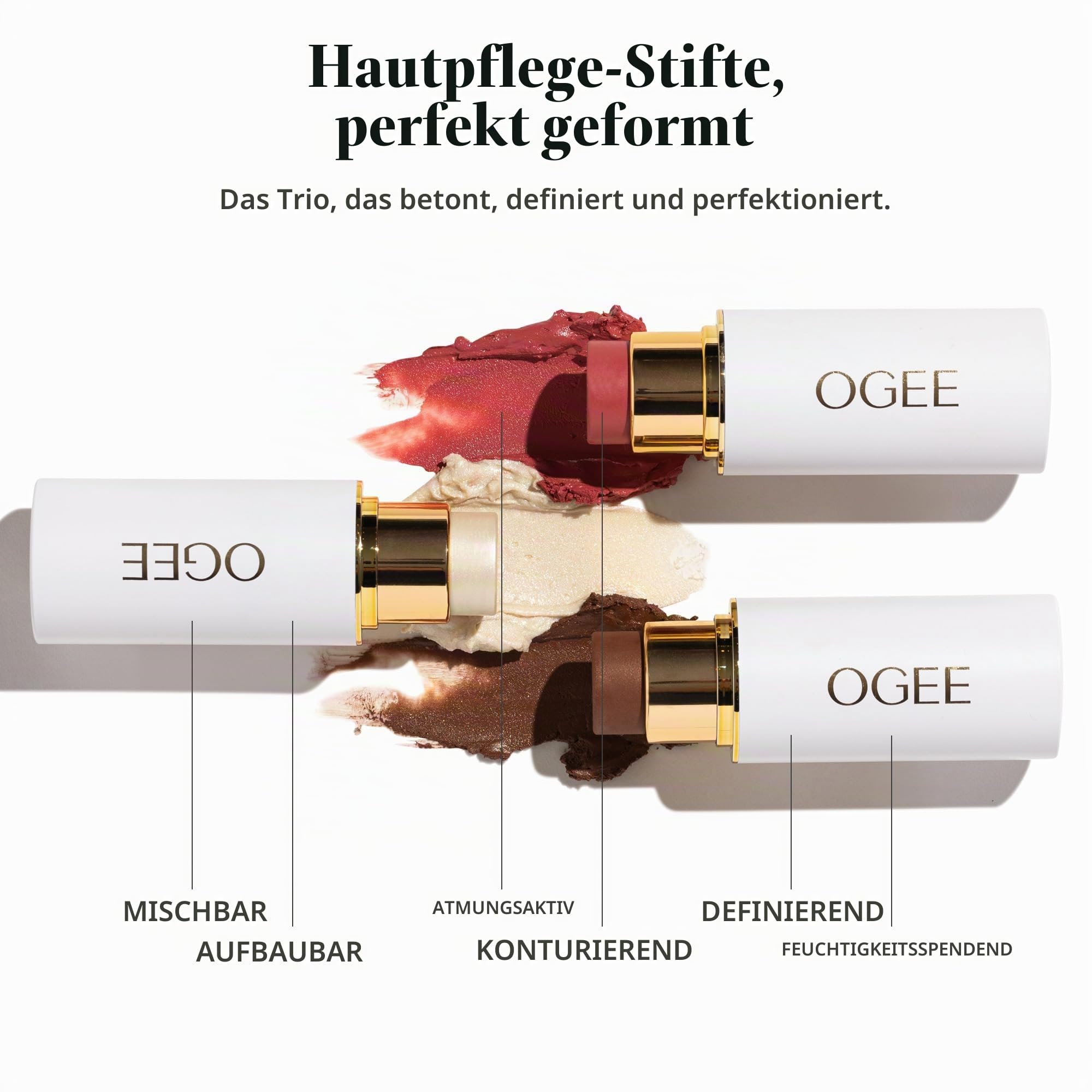 Ogee Sculpted Face Stick (TRIO) Crystal Contour Collection - Certified Organic Bronzer, Blush & Highlighter