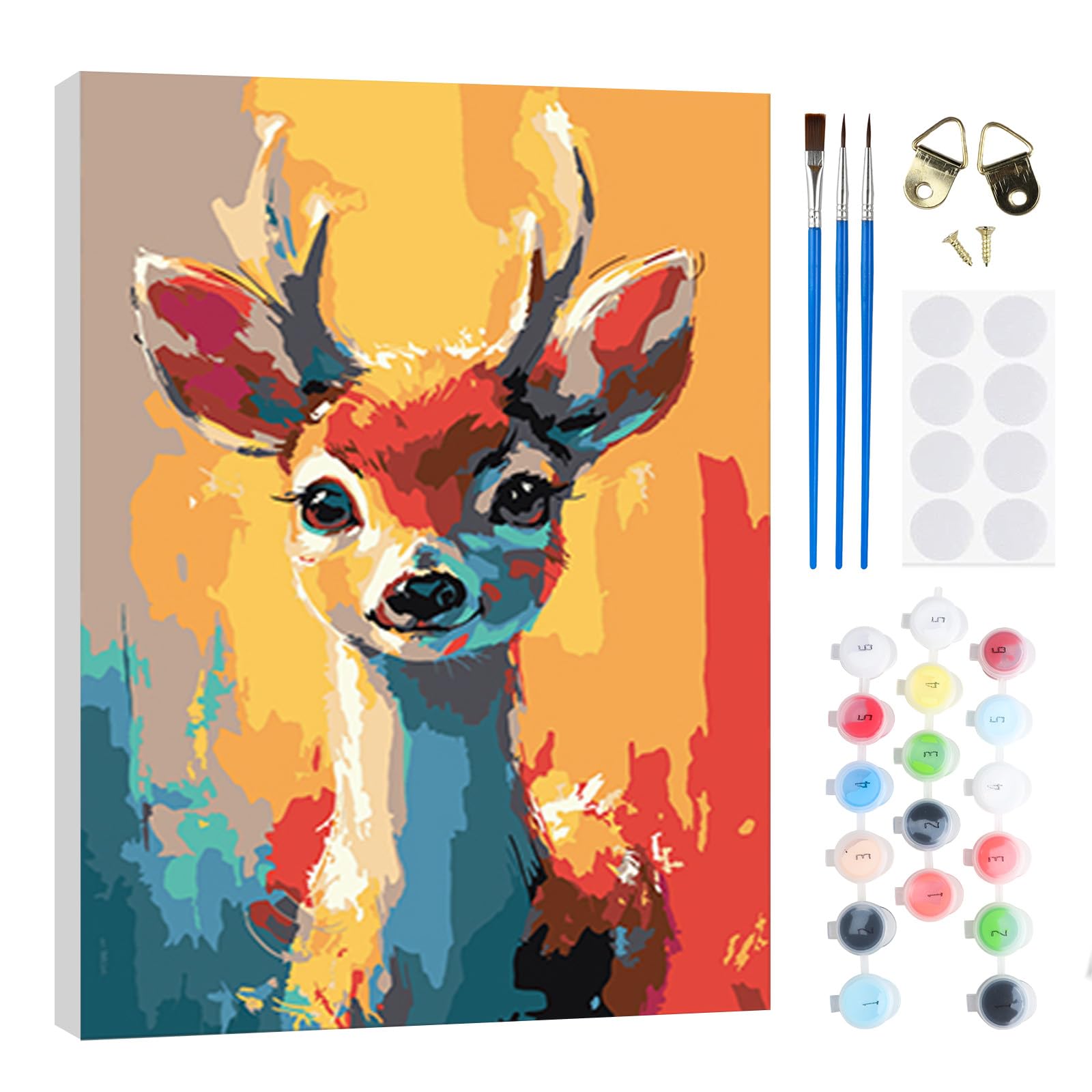 RICUVED Deer Painting by Number Kits for Adult, DIY Animal Canvas Oil Painting Kit for Kids or Beginner with Paint Brushes Acrylic Pigment Drawing Paintwork with Wooden Frame 20x30cm