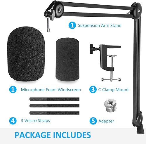 Miniatura 7 de Brazo de brazo con filtro pop - Soporte de brazo de tijera de suspensión para micrófono con 2 tipos de parabrisas por YOUSHARES