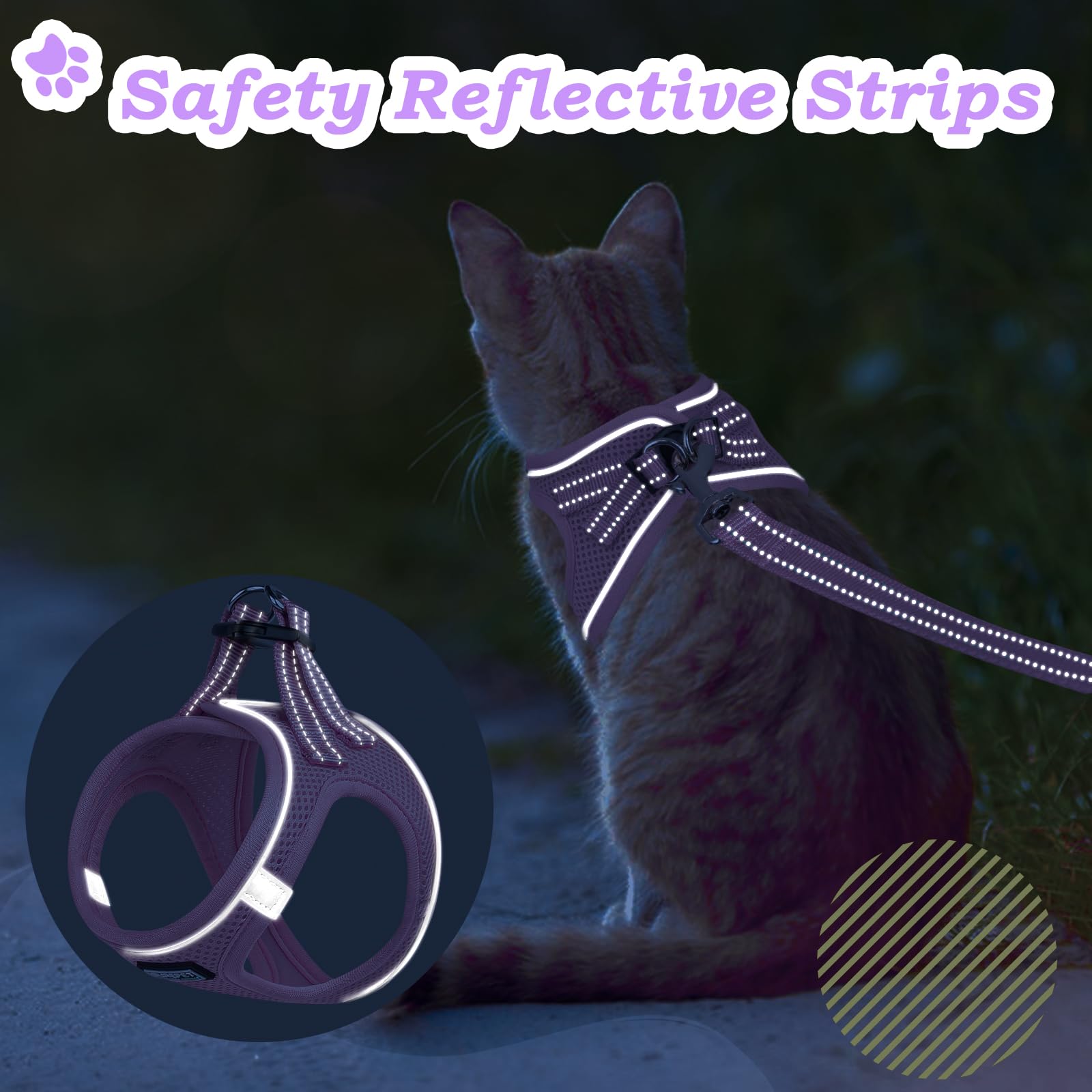 Cat Harness and Lead Escape Proof,Adjustable Soft Mesh Kitten Vest Harness for Walking Reflective Pet vest for Cat Small Dogs Puppy (Purple - Image 4