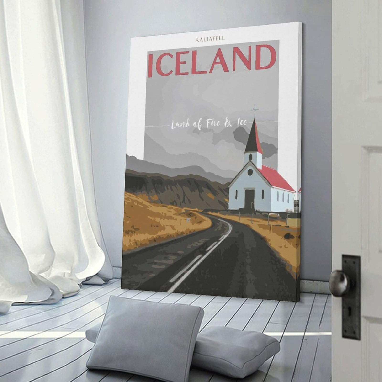 Junmoney Iceland Travel Vintage Wall Picture Print, 24x36inch(60x90cm), for Workspace Walls, Study Corners Or Bedrooms, Wall Art That Adds Style to Work Areas