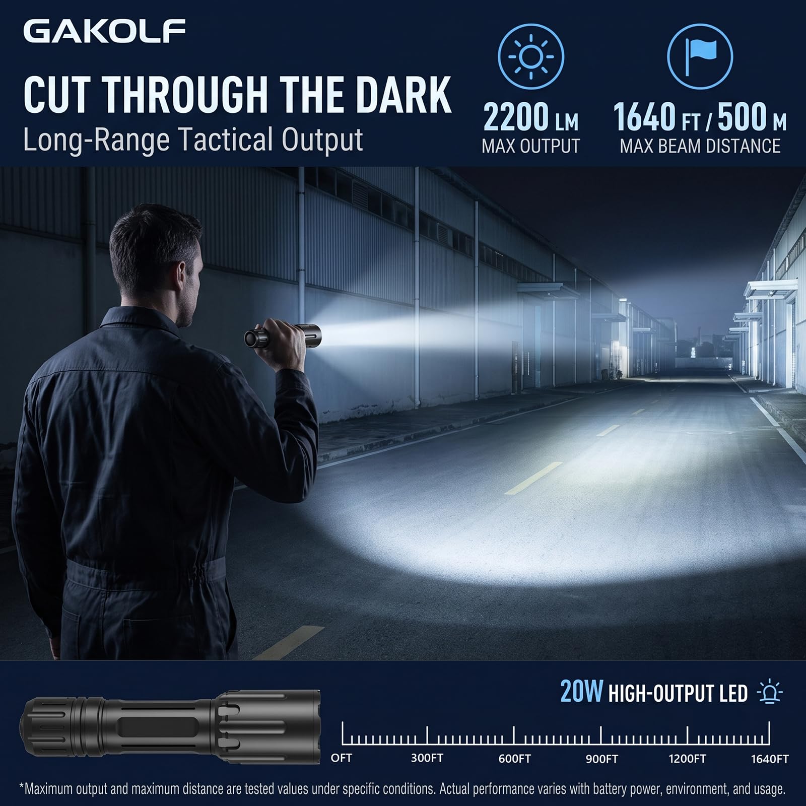 Lampe de poche LED 2200 lumens rechargeable, étanche, compacte, tactique