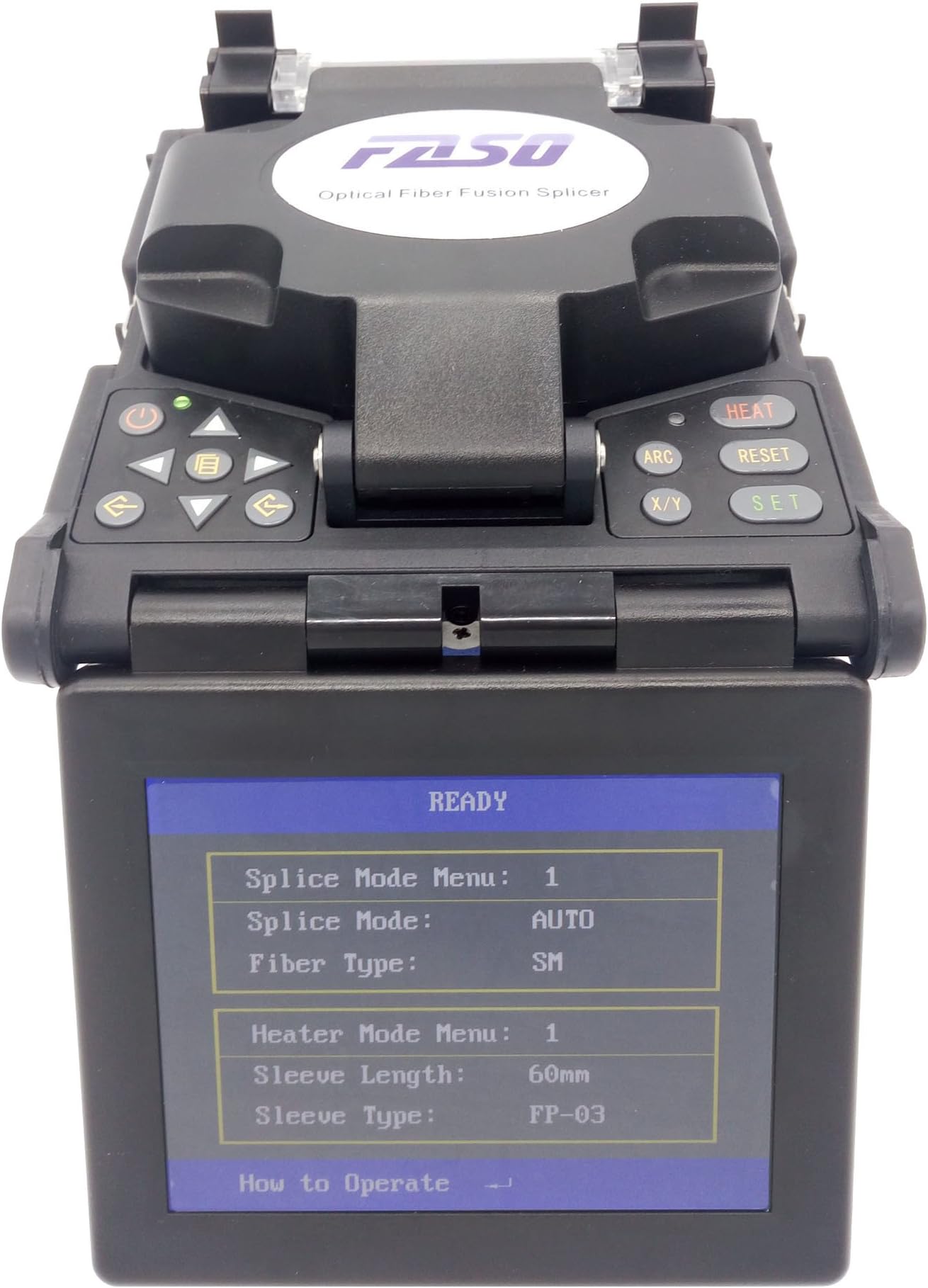 FASO Core to Core Fusion Splicer 5 Inch LCD Fiber Optic Fusion Splicer Fiber Optic FS-4108S Single Heater High Precision Fusion Splicer Kit with Drop Cable Stripper,Fiber Optic Cleaver