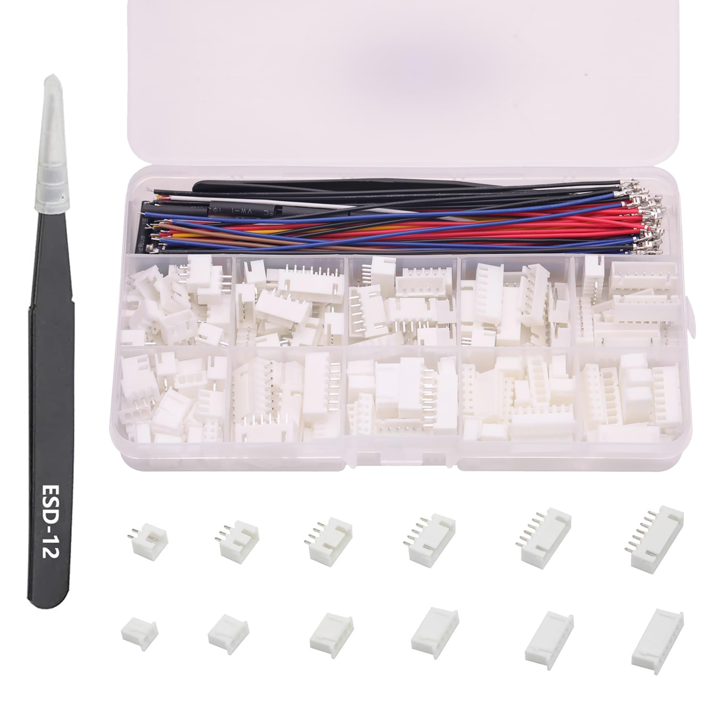 JST XH2.54mm Connector Socket Kit and Pre-Crimped Cables Wire，2/3/4/5/6/7 Pin Housing JST Adapter，Male and Female Micro Wire Connectors Kit