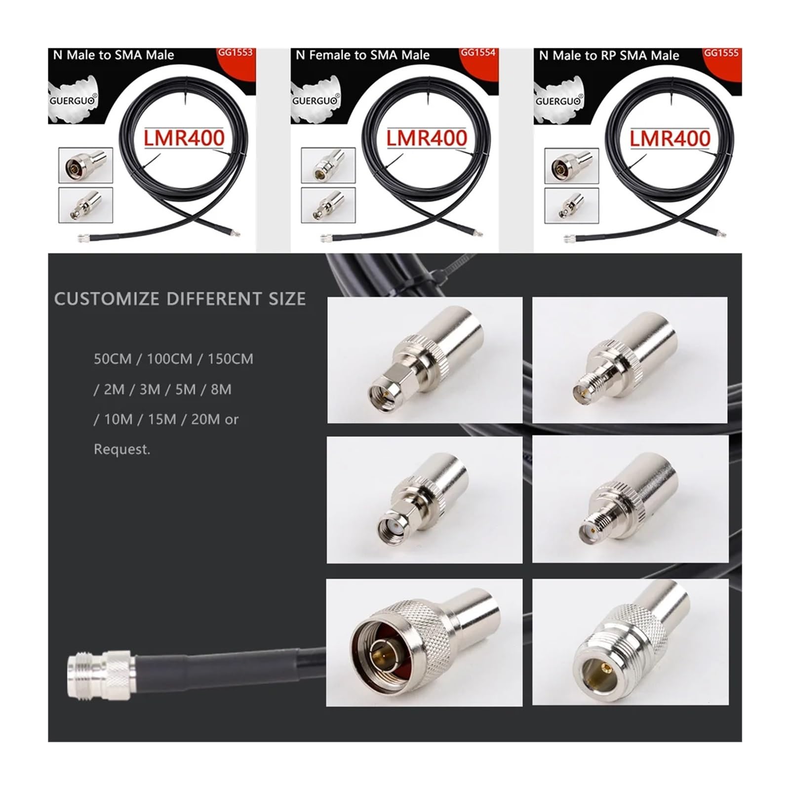 Kabel koncentryczny RF LMR400, SMA do przewodu połączeniowego, przedłużacz sygnału radiowego WIFI 4G, wzmacniacz komórkowego(SMA M to SMA F,15M(49.2FT))