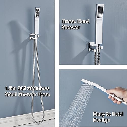 Miniatura 6 de MOSSON Sistema de ducha de lluvia cromado con cabezal de ducha de lluvia de 10 pulgadas y rociador de mano, juego de grifo de ducha montado en el