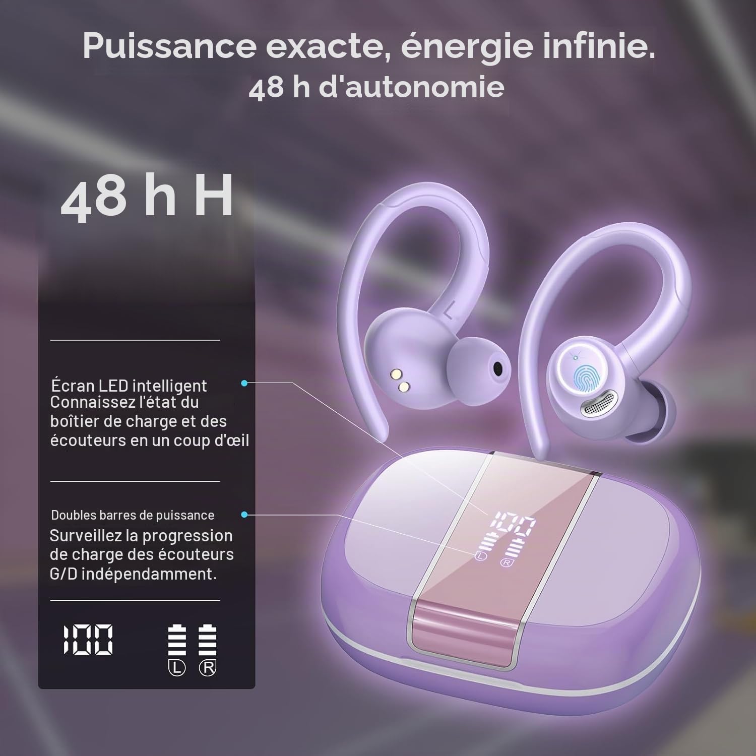 Csasan Ecouteurs Sport sans Fil Bluetooth 5.4 Son HiFi Stéréo Haute Qualité