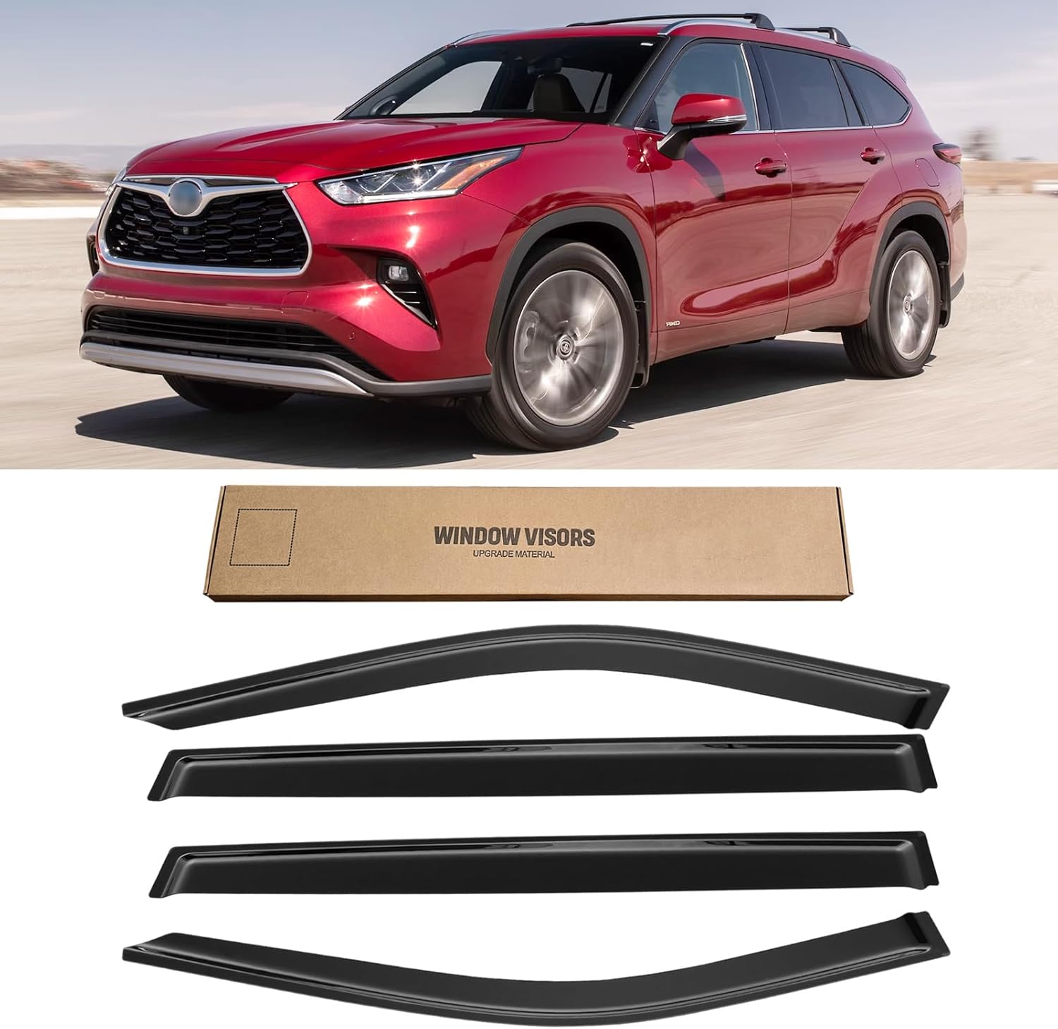 Window Visor for Toyota Highlander 2020-2025 LE XLE XSE Hybrid, Rain Guards Shields Vent Shade Deflector Wind Dark Smoke 2021 2022 2023 20 21 22 23 24, Tape-On, 4PCS For Toyota Highlander 20-24