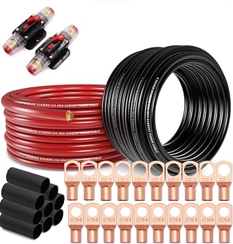 4 Gauge Wire 25ft Each- Black/Red Copper Clad Aluminum CCA,with 2 Pack 100 Amp Inline Circuit Breaker,20pcs Lugs Terminal Connectors and 31 Heat Shrink Tube for Power/Auto,Amplifier,Ground Cable