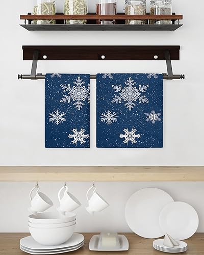 Miniatura 3 de Juego de 2 toallas de cocina de tejido de punto gofre de algodón, copos de nieve de Navidad, 16 x 24 pulgadas, absorbentes, de secado rápido, para