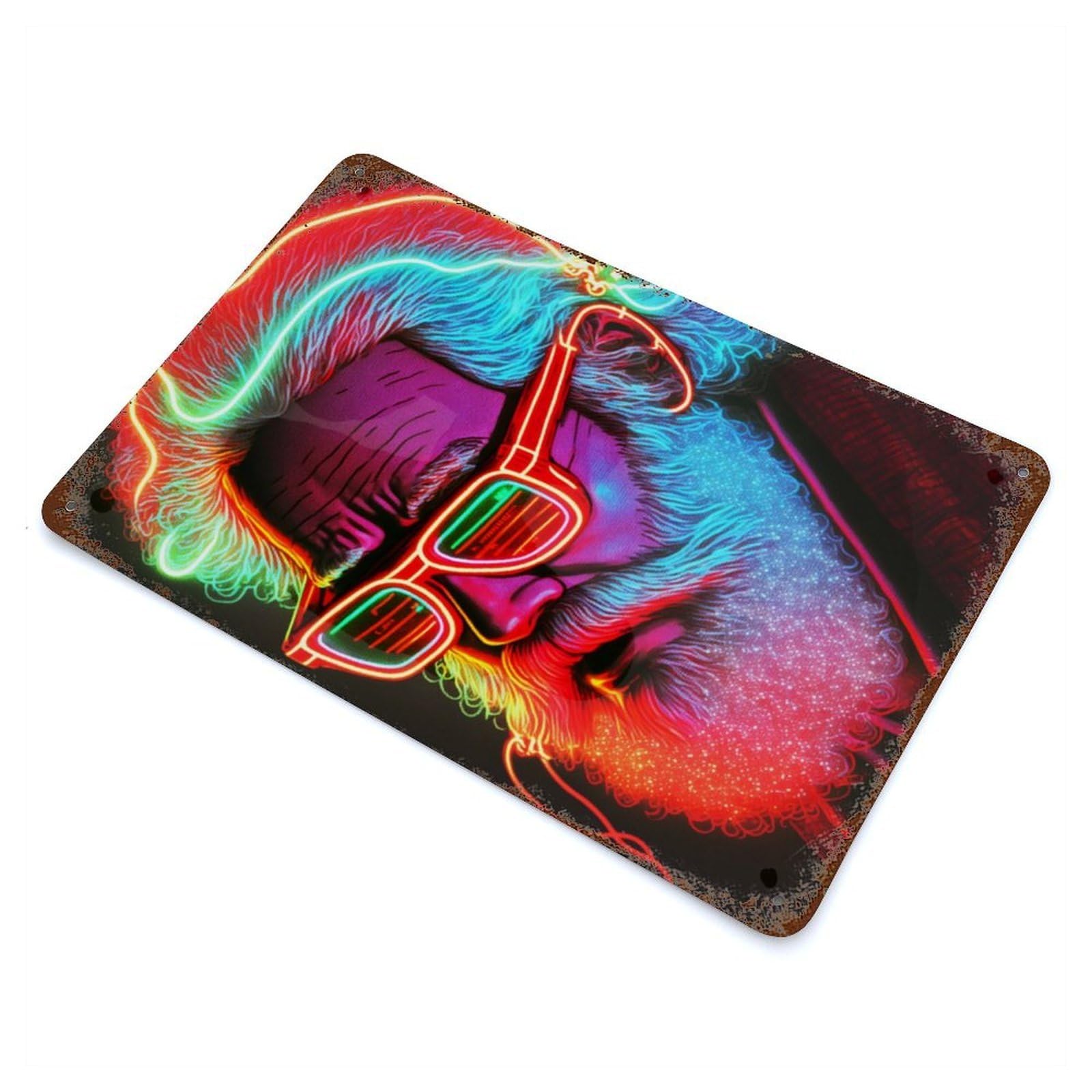Glow Wave Santa Aged Metal Wall Plaque 11.8"x7.9", Old School Wall Decor for Garage, Bar And Workshop Decor