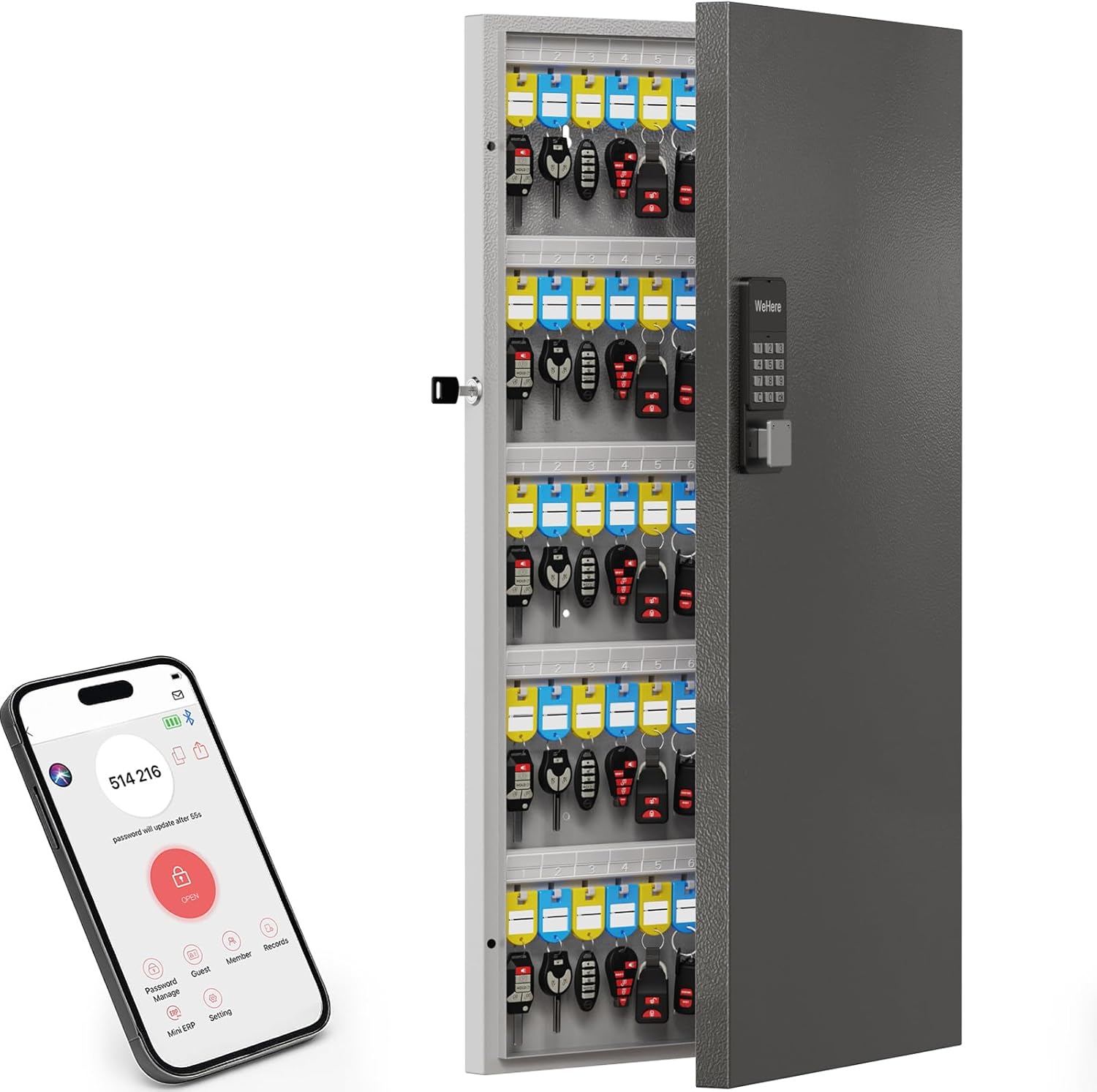 32-Keys Key Lock Box, Wall Mount Key Cabinet with Magnetic Door and Tags, Security Key Holder Lockbox for Home, Garage, Car Key Storage for School, Small Office, Valets, Hotels