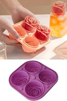 Silicone Rose Shaped 4 Compartment Ice Mold for Jelly and Presentation