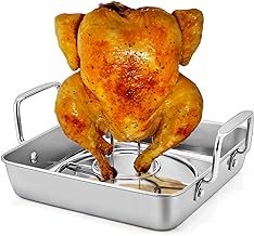 P&P CHEF Beer Can Chicken Holder with Roasting Pan Set, 9-inch Stainless...