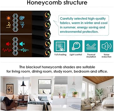 Cordless Top Down Bottom Up Cellular Shades Blackout Honeycomb Blinds for Windows, Thermal Insulated Single Cell Shades (22''W x 48''H, Black)