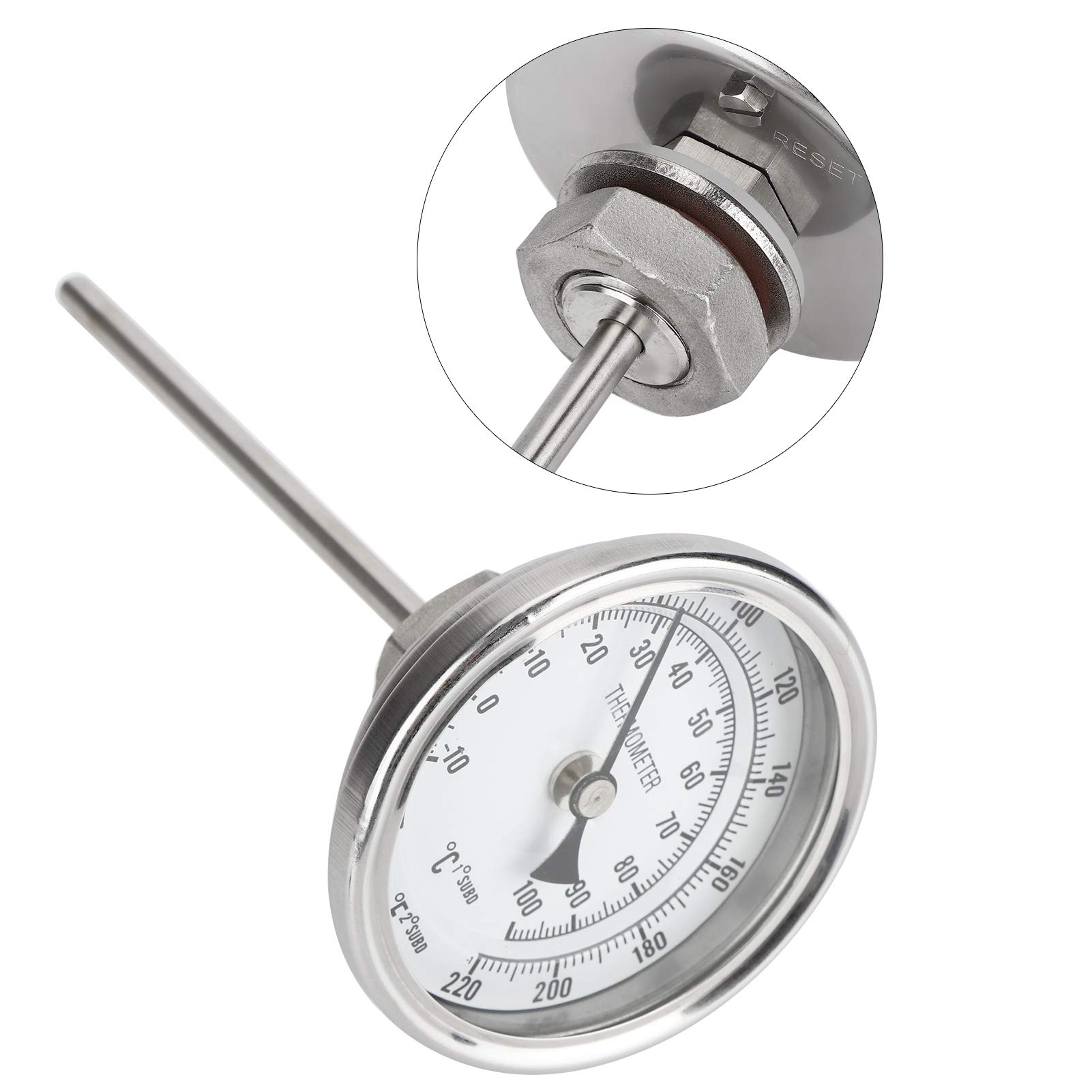 Termómetro de esfera de acero inoxidable con rosca 1/2 NPT Termómetro de olla Termómetro para hervidor de agua casero 0‑220 ℉/‑10‑100 ℃