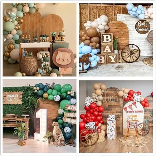 Miniatura 4 de Telón de fondo de arco de madera con diseño de animales salvajes, fundas de pared de madera arqueadas, fondo elástico para fotografía de boda,