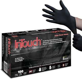 InTouch B311 Exam Gloves, Disposable, Latex-Free Nitrile Gloves, Black, Large, 100-Ct