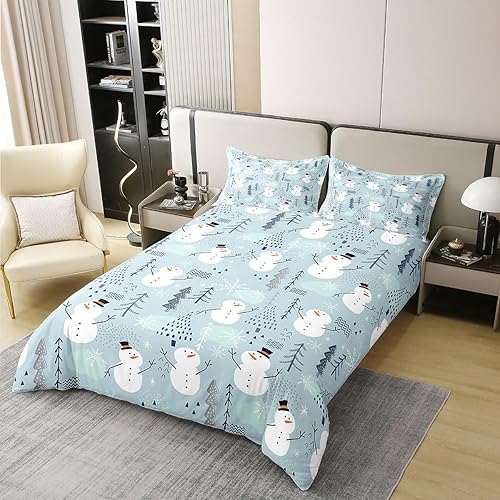 Miniatura 9 de Erosebridal Juego de funda de edredón de Navidad 100% algodón, diseño de copos de nieve, Papá Noel, para niños y niñas, funda de edredón de pingüino