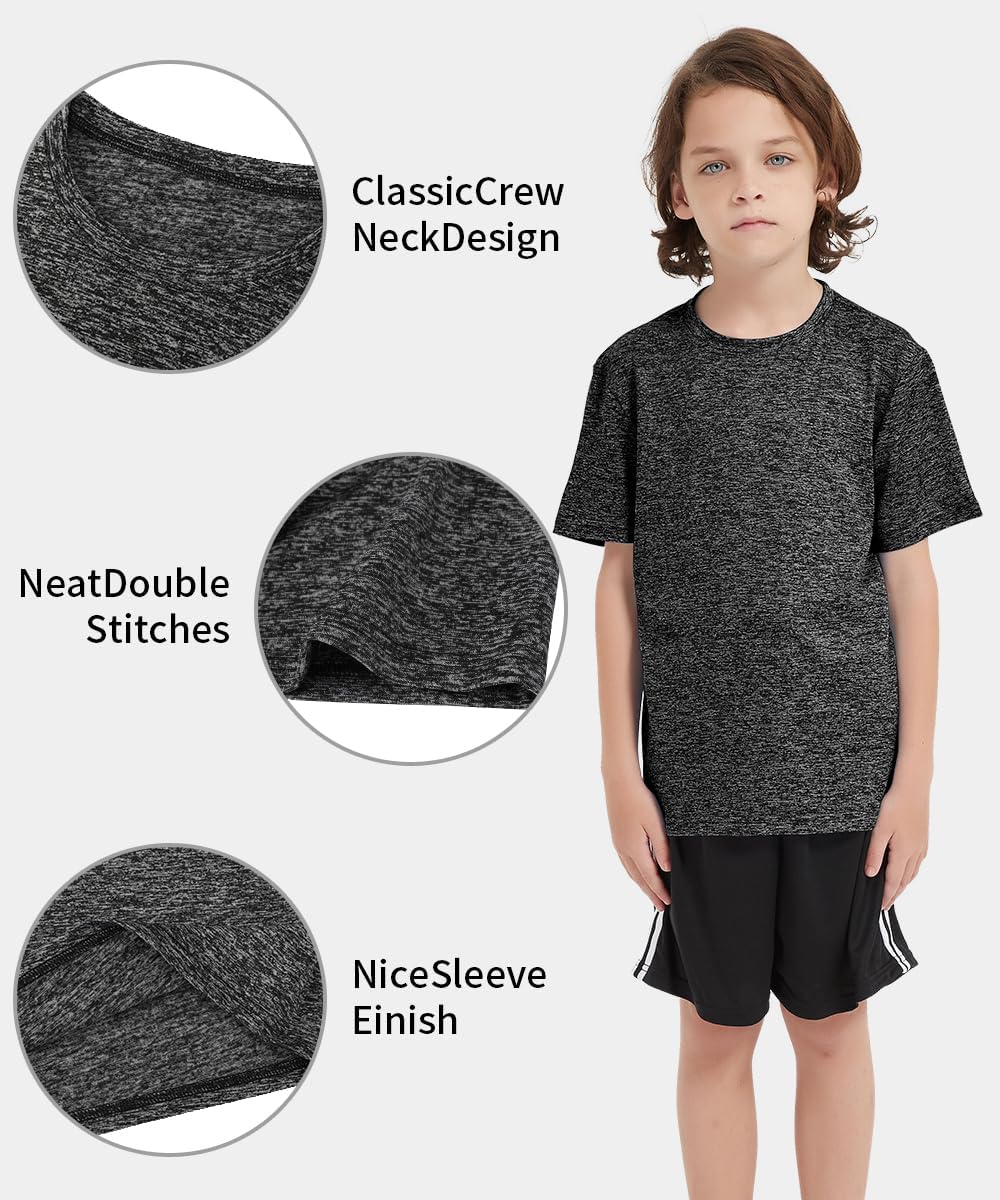 Boys Quick Dry T Shirt Sports Moisture Athletic Performance T-Shirts（Age 5-18Y） image 5
