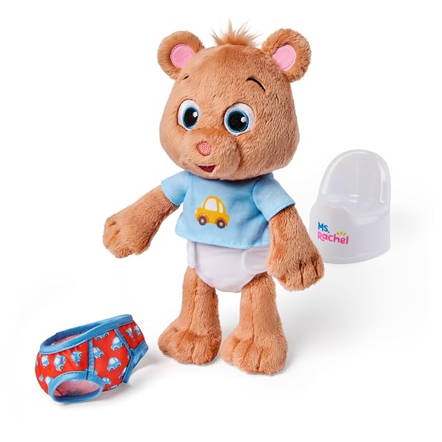 Ms. Rachel Oso de peluche oficial para ir al baño con frijol, 11 pulgadas con inodoro de juego y accesorios