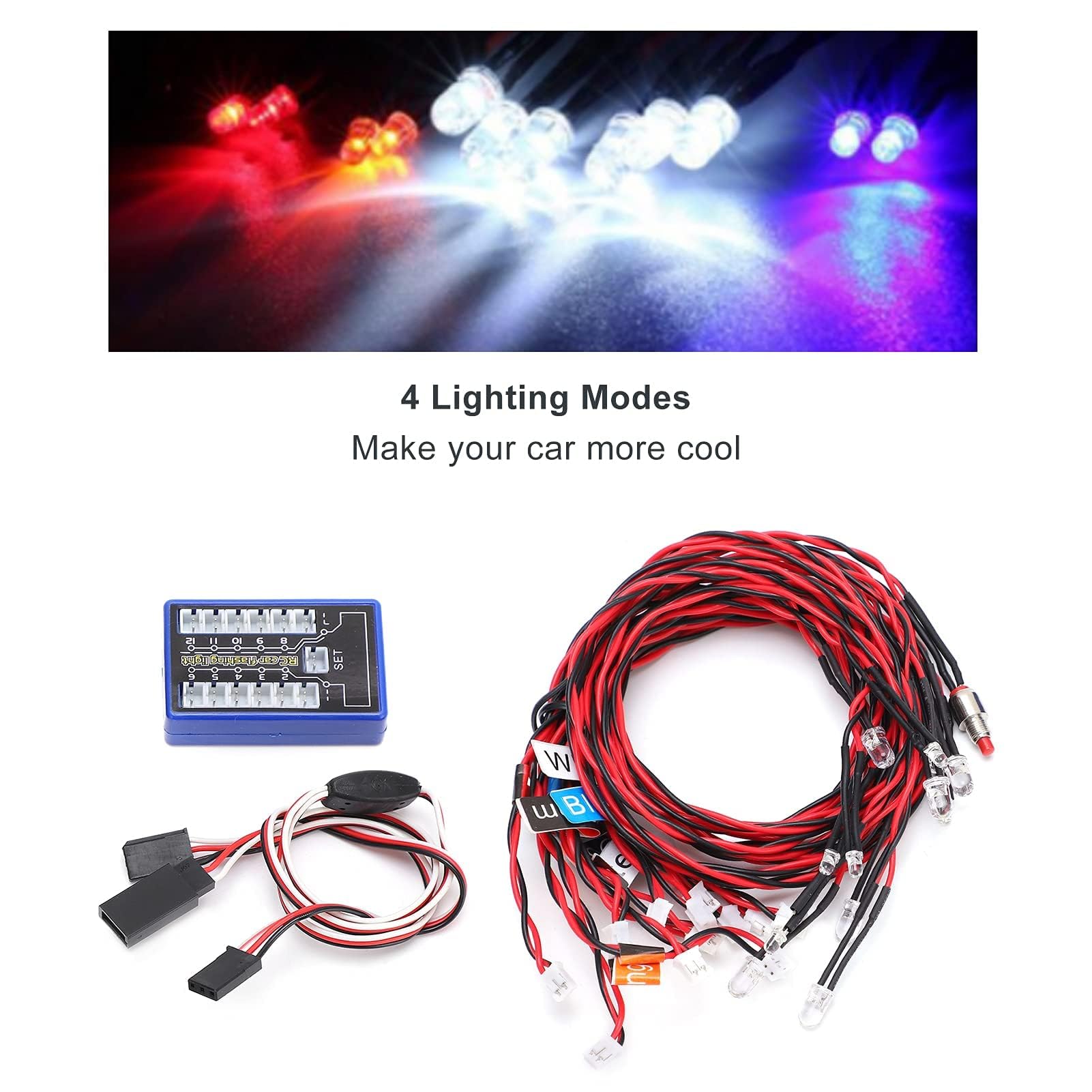 Car Flashing Light, 12 LED Flashing Lamp System 4.8 to 6V RC Vehicle Lighting Kit for 1/8 1/10 1/12 and Other Remote Control Cars - Image 2
