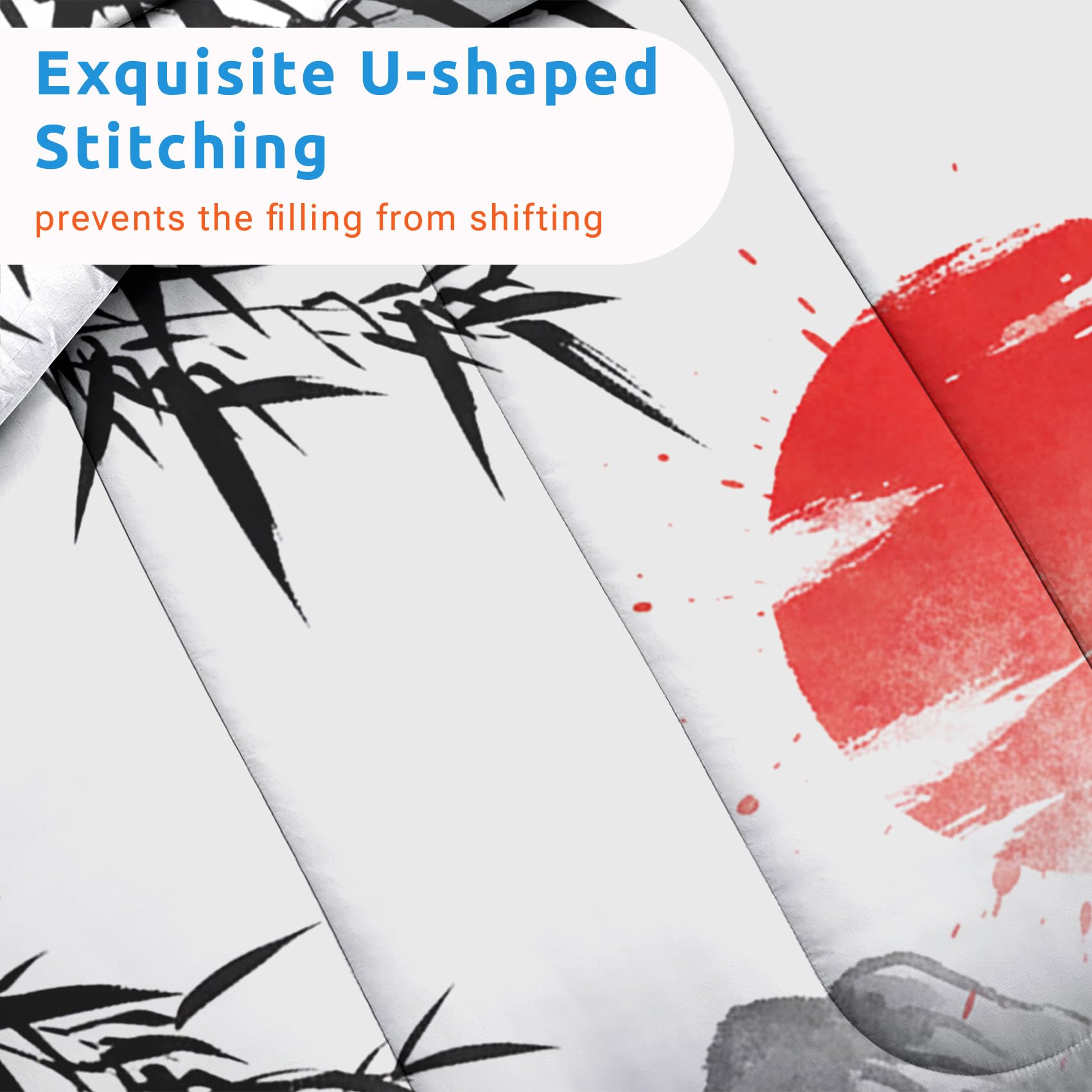 Bettdecke 200x220 Japanisch - Asiatisch Deko, 4 Jahreszeiten Bettdecken 200 x 220, Steppdecke Ohne Bezug Nutzbar, Warme & Weiche Ganzjahresdecke mit 2 Kissenbezug