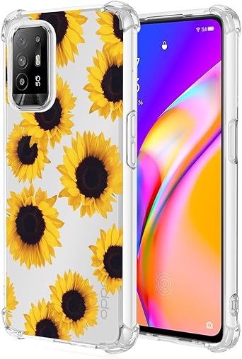 Case for Oppo F19 Pro+/F19 Pro Plus/Oppo Reno5 Z/Oppo A95 5G/Oppo A94 5G Cute Case, Clear Flexible Bumper TPU Soft Rubber Silicone Cover Phone Case for Oppo F19 Pro+ Sunflower