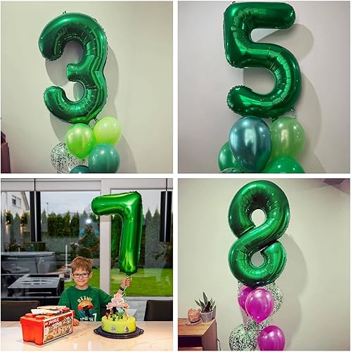 Miniatura 5 de Globos de color verde oscuro con el número 13 de 40 pulgadas, globos de helio de aluminio gigantes de 13 números para fiesta de cumpleaños de 13