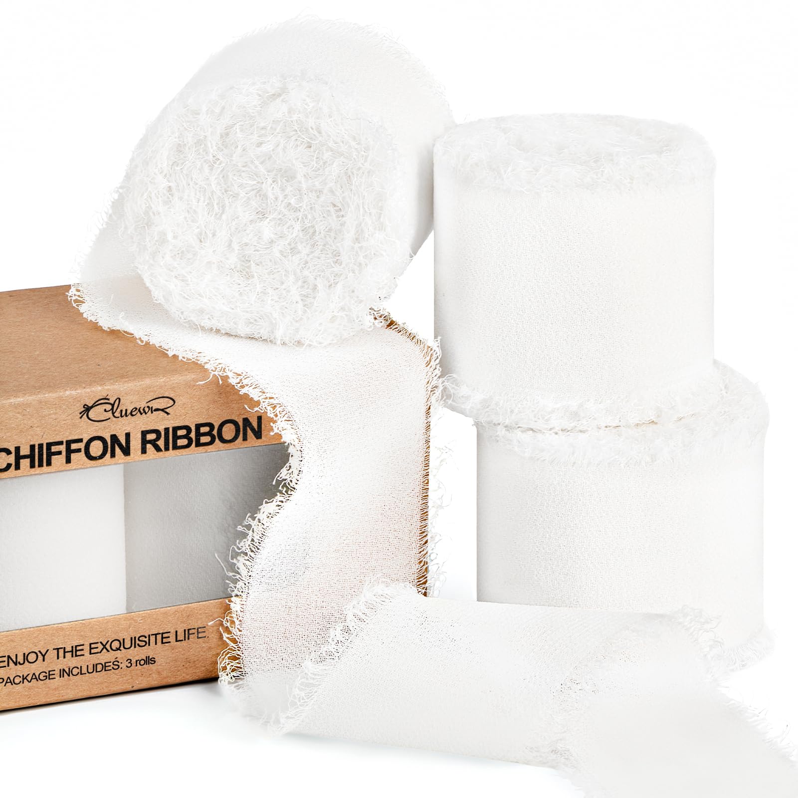 Photo 1 of CLUEWR White Chiffon Ribbon 1.5" x 7 Yd Rolls (3-Pack)