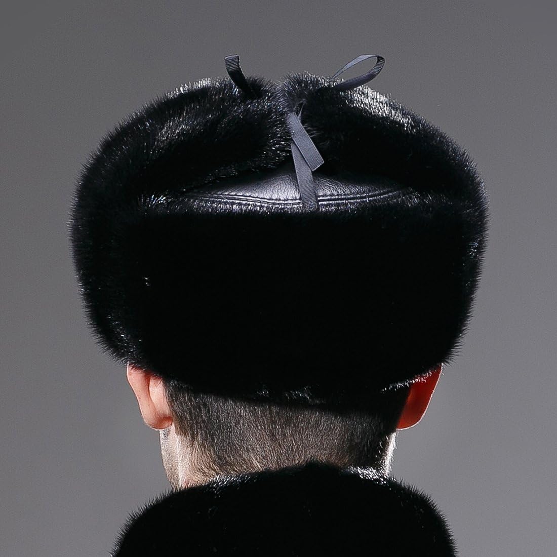 URSFUR Mens Russian Ushanka Hat Leather Winter Real Mink Trapper Cap