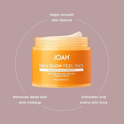 Miniatura 2 de JOAH Daily Glow Almohadillas exfoliantes de algodón con ácido glicólico, infundidas con PHA y extracto de papaya, libres de gluten, parabenos,