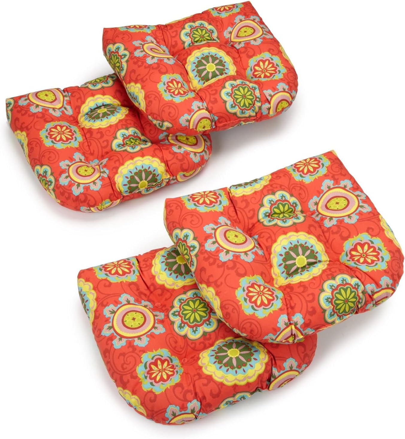 Blazing Needles Outdoor Spun Poly 19-Inch by 19-Inch by 5-Inch All Weather UV Resistant U-Shaped Cushions, Farrington Terrace Granadine, Set of 4