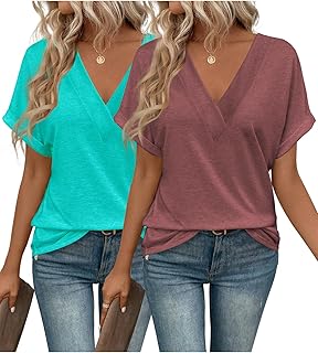 2PCS Women's V-Neck T-Shirts (2-Pack)