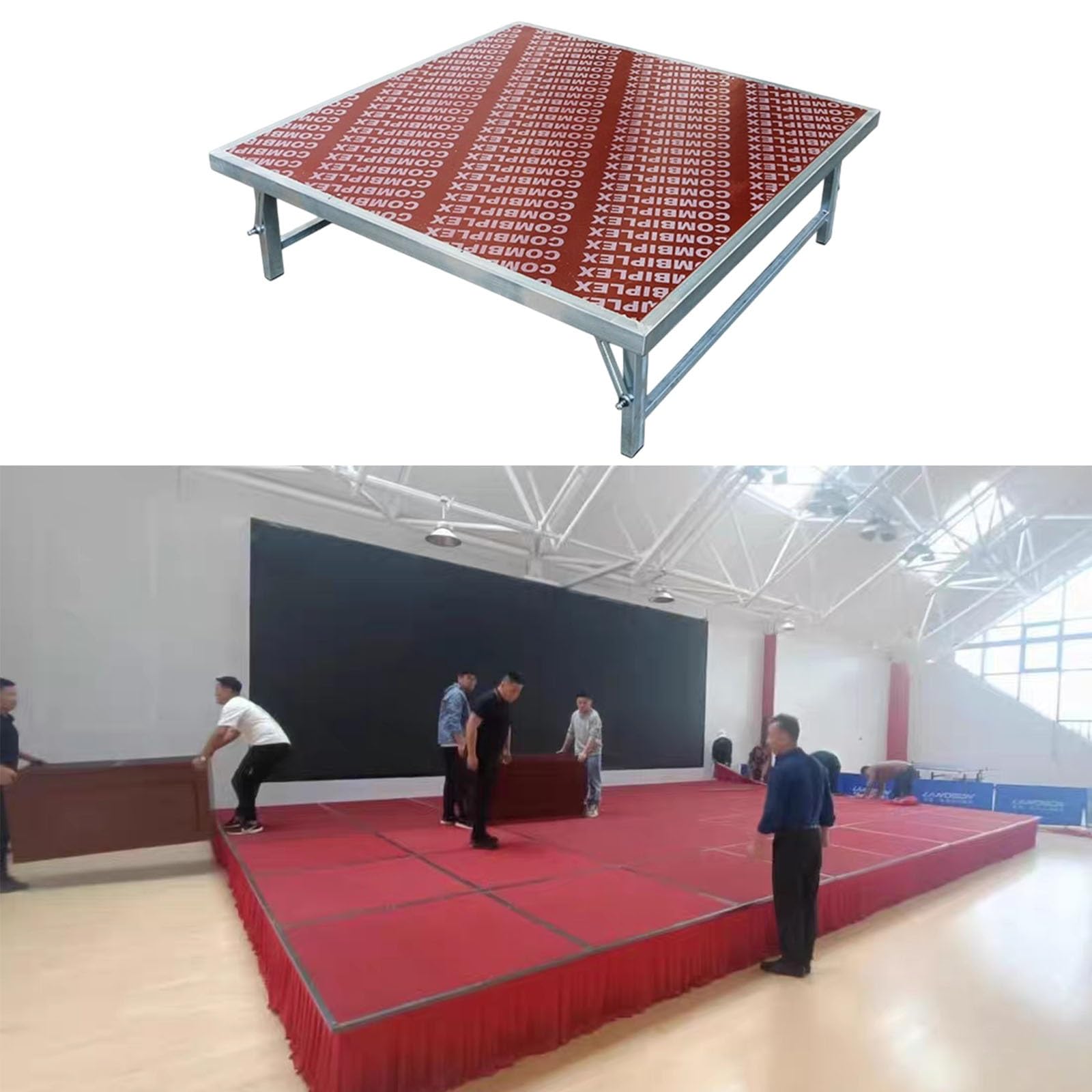 Tragbare Bühnenplattform, höhenverstellbares Bühnenpodest mit klappbaren Beinen (20–40 cm) – Tragkraft 600 kg – rutschfeste Oberfläche – DJ-Ständer für Hochzeiten, Konzerte(128x128x40cm)