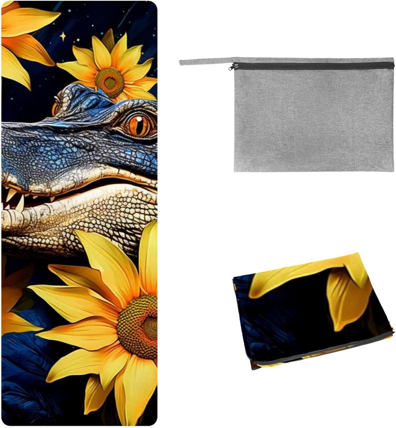 Yoga Towel, Crocodile Star Sunflower Non Slip Sweat Absorbent Hot Yoga Mat Towel for Hot Yoga, Pilates and Fitness - 72.8" x 26.8"