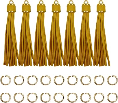 Leather Tassels for Beaded Bracelet Keychain Wristlet 12pcs 4.3inch Gold Faux Leather Bag Charm Decoration DIY Jewelry Making Elegant Long-Lasting Tassels for Cellphone Straps