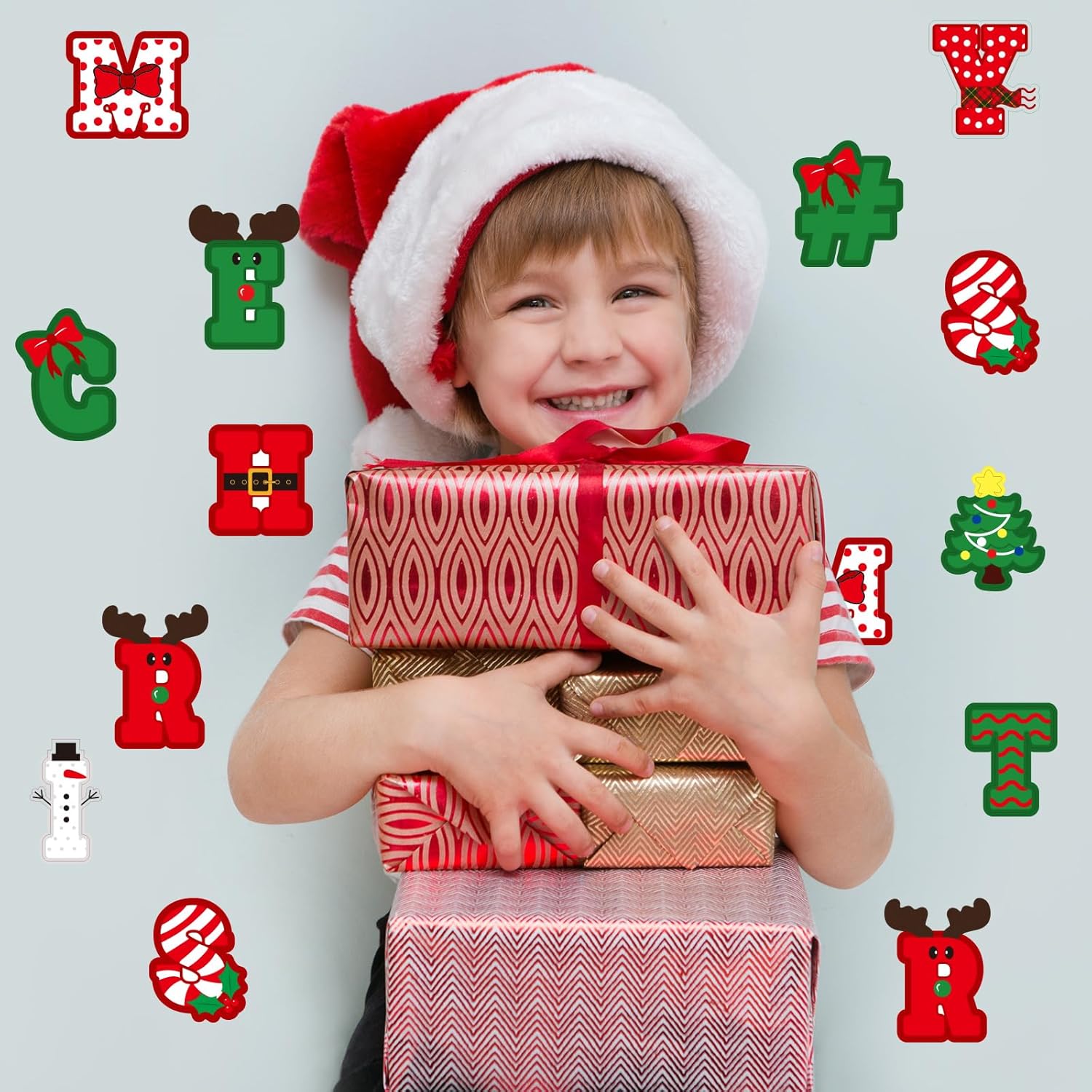 Whaline 232 Pieces 24 Sheets Christmas Large Letter Stickers 2.4 inch Big Font Alphabet Letter Number Decals Cute Self Adhesive Stickers for Bulletin Board Classroom Mailbox Window Door Home Decor