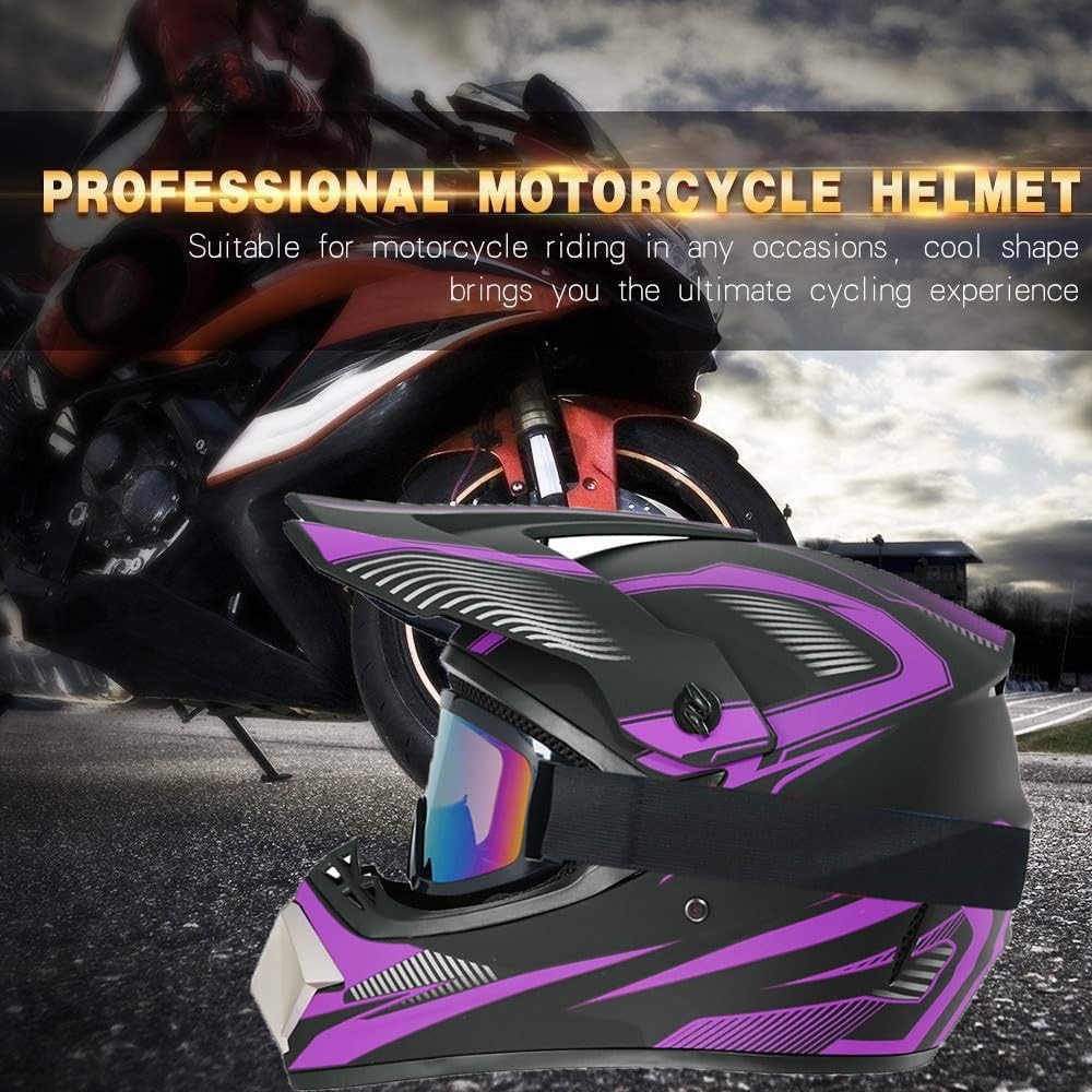 Gioventù Bambini Integrali Casco da Motocross, con Occhiali/maschere/guanti, Unisex Dual Sport Fuoristrada Enduro Moto Incidente Caschi, Discesa BMX MTB ATV Quad Dirt Bikes Casco