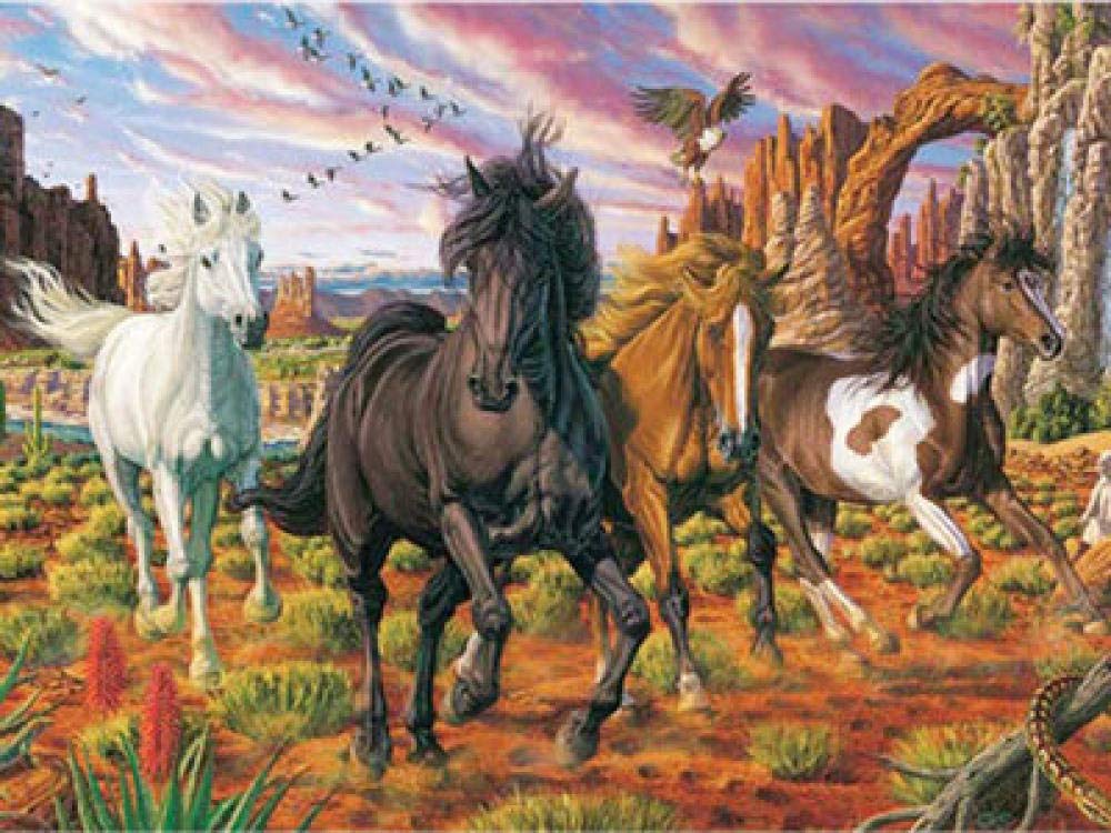 Broderie diamant chevaux évite les espaces vides grâce au kit point de croix strass carrés 5D