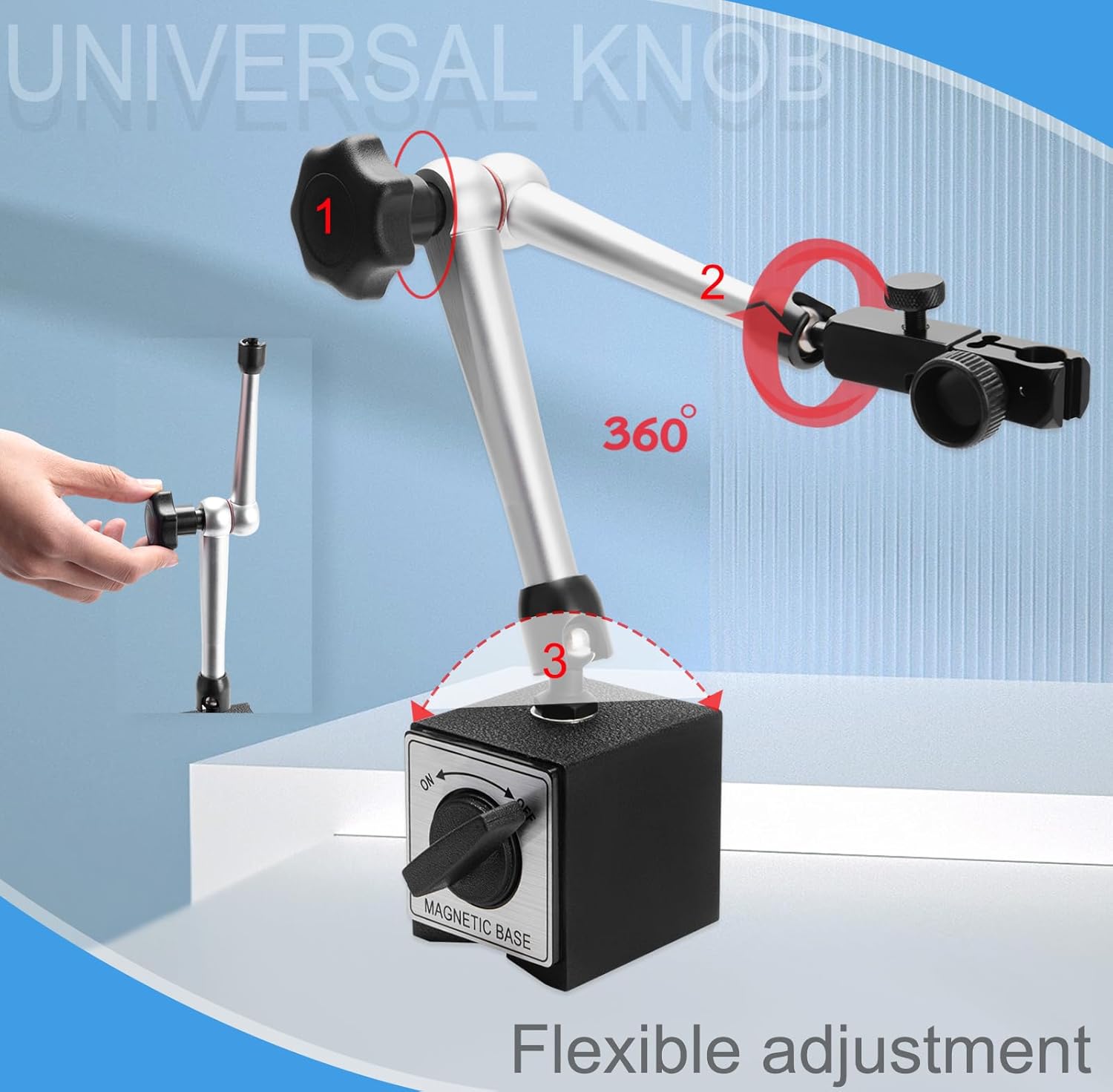 Magnetic Base for Dial Indicator, Dial Indicator Holder Adjustable Magnetic Base Stand for Digital Dial Indicator Gauge, 176lbs/80kg Max Pull