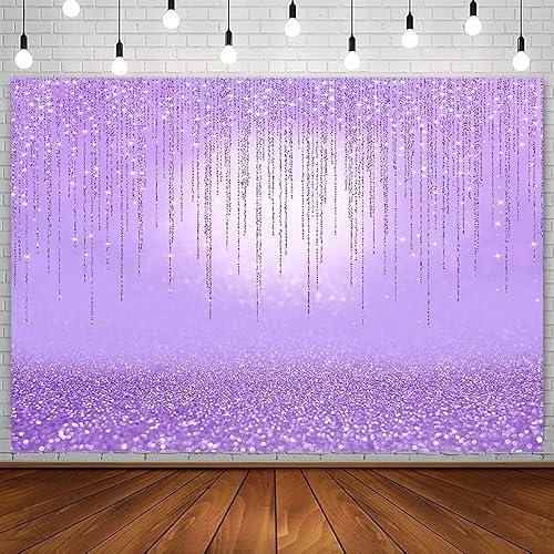 SENDY Telón de fondo morado con purpurina de 7 x 5 pies para niña, dulce cumpleaños de 16 años, fondo de fotografía de boda, púrpura brillante,