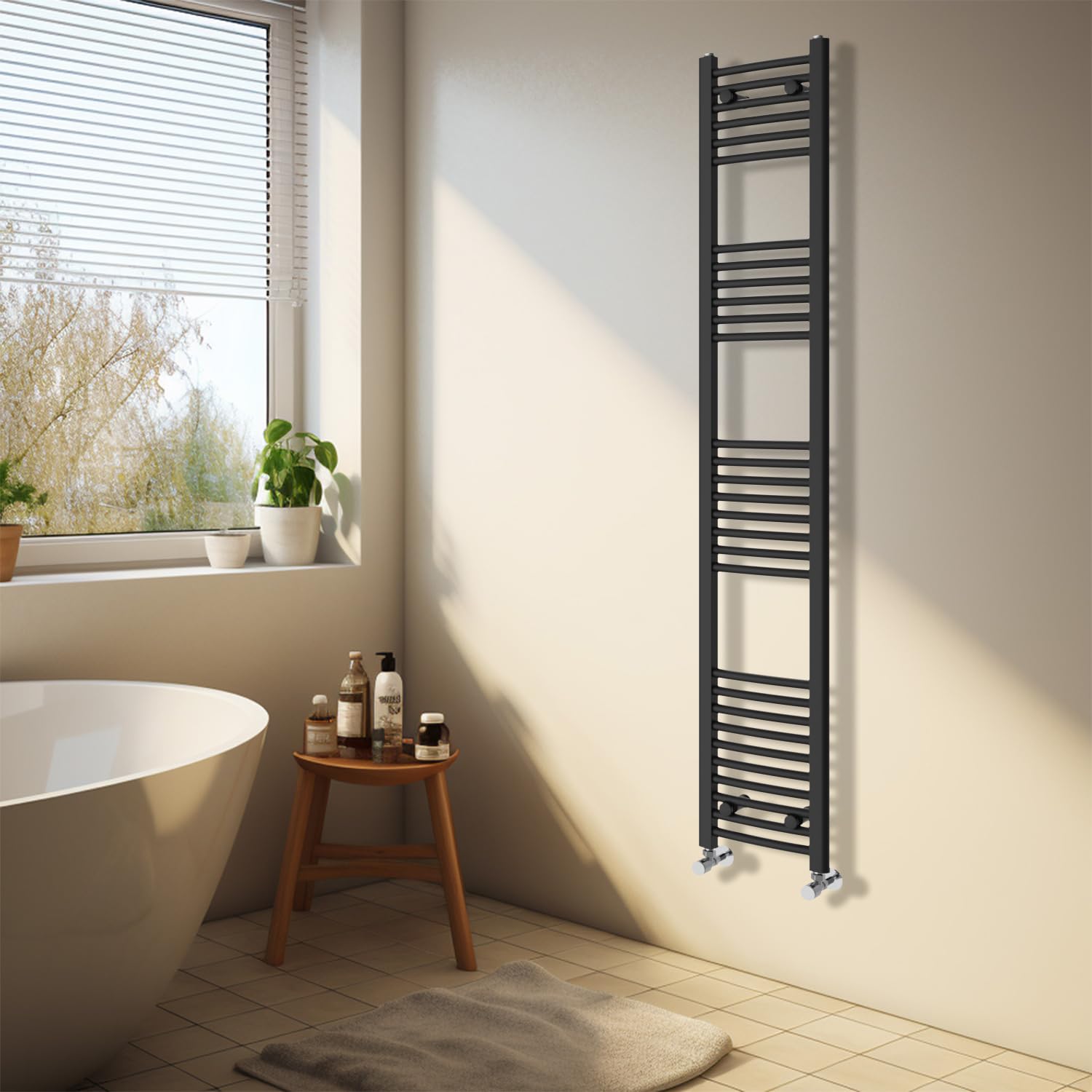 NRG Black Heated Towel Rail Curved Designer Bathroom Radiator - 1800×300mm
